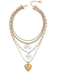 Guess - Two-tone Crystal Charm Layered Necklace - Lyst