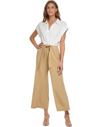 DKNY - Collared Tie-front Wide-leg Jumpsuit - Lyst