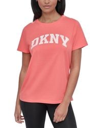 DKNY - Active Rhinestone-logo Distressed Crewneck Cotton T-shirt - Lyst