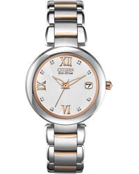 Citizen - Women's Eco-drive Diamond Accent Two-tone Stainless Steel Bracelet Watch 33mm Eo1116-57a - Lyst