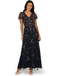 Adrianna Papell - Beaded V-neck Long Dress - Lyst