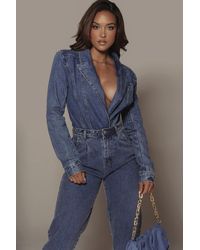 JLUXLABEL - Medium Wash Dominica Structured Bodysuit - Lyst
