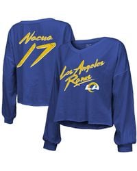 Majestic - Threads Puka Nacua Los Angeles Rams Off-shoulder Script Player Name Number Cropped Long Sleeve V-neck T-shirt - Lyst