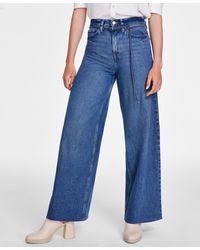 Calvin Klein - Cotton High-rise Wide-leg Belted Jeans - Lyst