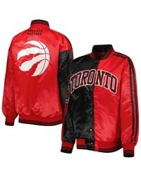 Starter - Black/red Toronto Raptors Split Colorblock Satin Full-snap Varsity Jacket - Lyst
