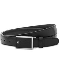 Montblanc - Rectangular Framed Saffiano Printed Leather & Stainless Steel Plate Buckle Belt 114421 - Lyst