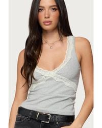 Edikted - Oriana Contrast Lacey V Neck Top - Lyst