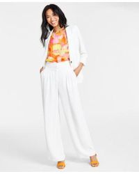 Cece - Relaxed 3 4 Sleeve Twill Blazer Printed Metallic Flutter Sleeve Top Pleated Front Wide Leg Twill Pants - Lyst