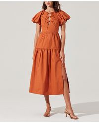 Astr - Aine Bow-tie Puff-sleeve Cotton Midi Dress - Lyst