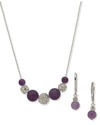 Anne Klein - Silver-tone Pave Fireball & Gemstone Statement Necklace & Drop Earrings Set - Lyst
