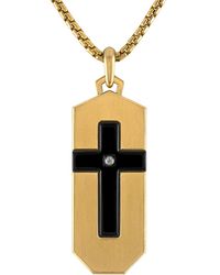 Bulova - Gold-tone & Black Ip Stainless Steel Diamond-accent Cross 26" Pendant Necklace - Lyst