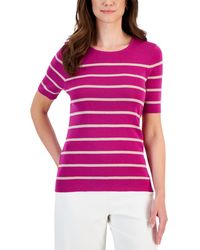 Tahari - Striped Knit Short-sleeve Top - Lyst