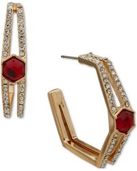 Anne Klein - Gold-tone Small Pave & Color Hexagon Stone Open Hoop Earrings - Lyst
