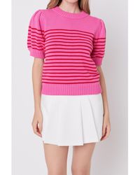 English Factory - Stripe Short Puff Sleeve Sweater - Lyst