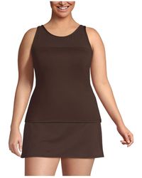 Lands' End - Plus Size Chlorine Resistant Smoothing Control Mesh High Neck Tankini Swimsuit Top - Lyst