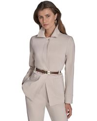 Halston - Faux-leather Belted Stand-collar Jacket - Lyst