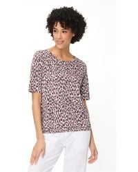 Olsen - Leopard Print Split Neck T-shirt - Lyst