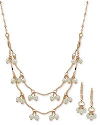 Anne Klein - Gold-tone Shaky Imitation Layered Necklace & Drop Earrings Set - Lyst