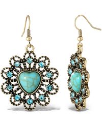 Jessica Simpson - Turquoise Stone Ornate Heart Earrings - Lyst