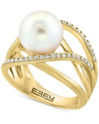 Effy - Effy® Cultured Freshwater Pearl (11mm) & Diamond (1/4 Ct. T.w.) Open Statement Ring In 14k Gold - Lyst