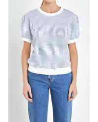 English Factory - Stripe Terry Puff Sleeve Sweatshirt - Lyst