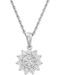Macy's - Diamond Flower 18" Pendant Necklace (1/4 Ct. T.w. - Lyst