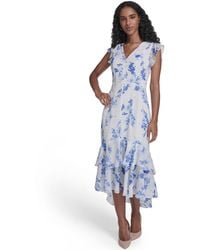 sachin and babi light blue dress Tommy Hilfiger V-neck Empire Tiered Midi Dress in Blue