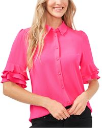Cece Ruffle-sleeve Shirt - Pink