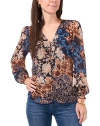 SAM & JESS - Petite V-neck Smocked-trim Long-sleeve Top - Lyst