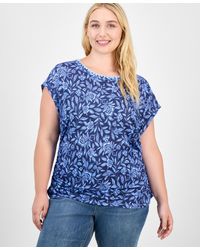 Democracy - Trendy Plus Printed Side-shirred Cap-sleeve Top - Lyst