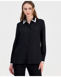Anne Klein - Contrast-trim Button-front Blouse - Lyst