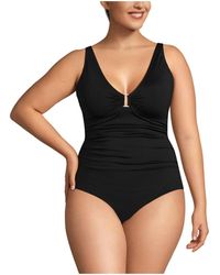 Lands' End - Plus Size Chlorine Resistant Shirred V-neck One Piece Swimsuit - Lyst