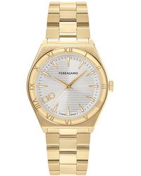 Ferragamo - Salvatore Swiss Vega Upper East Gold Ion Plated Stainless Steel Bracelet Watch 40mm - Lyst