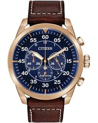 Citizen - Eco-drive Chronograph Avion Leather Strap Watch 48mm - Lyst