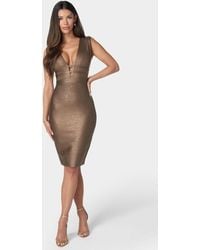 Bebe - Foiled Bandage Plunge Neck Midi Dress - Lyst