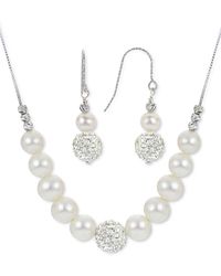 Macy's - 2-pc. Set Cultured Freshwater Pearl (6-8mm) & Crystal Statement Necklace & Drop Earrings In Sterling Silver - Lyst