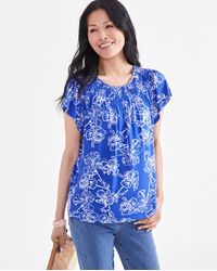 Style & Co. - Petite Iris Dreams Printed Smocked-neck Flutter-sleeve Top - Lyst