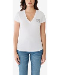True Religion - Short Sleeve Crystal Box Horseshoe Logo V-neck T-shirt - Lyst