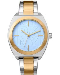DKNY - Broadway Maxi Light Blue Dial Gold Two-tone Stainless Steel Bracelet Watch 38mm - Lyst