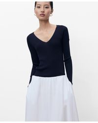 Mango - V-neck Ribbed Knit Sweater - Lyst