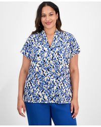 Kasper - Plus Size Printed V-neck Short-sleeve Top - Lyst