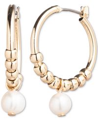 Lauren by Ralph Lauren - Gold-tone Freshwater Pearl Charm Beaded Hoop Earrings - Lyst