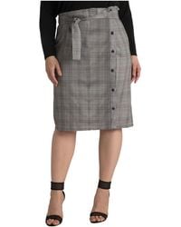 Standards & Practices - Plus Size Glen Plaid Suiting Button Front Paper Bag Waist Belted Skirt - Lyst
