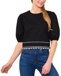 Cece - Puff-short-sleeve Round-neck Cotton Top - Lyst
