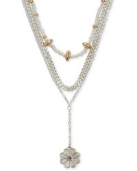 Lucky Brand - Two-tone Color Stone & Mother-of-pearl Daisy Beaded Layered Lariat Necklace - Lyst
