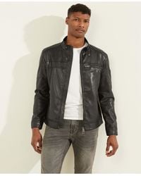 guess brown leather jacket mens