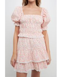 Free the Roses - Floral Eyelet Smocked Cropped Top - Lyst