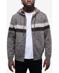 Cultura - Hooded Fleece Lined Full Zip Sweater With Stripes - Lyst