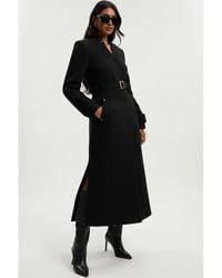 Karen Millen - Wool Notch Neck Belted Maxi Coat - Lyst