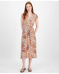 Tommy Hilfiger - Floral-print Ladder-trim Midi Dress - Lyst